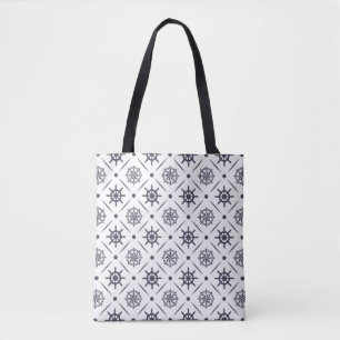 Nautisch patroon met zeilwiel en kompas tote bag