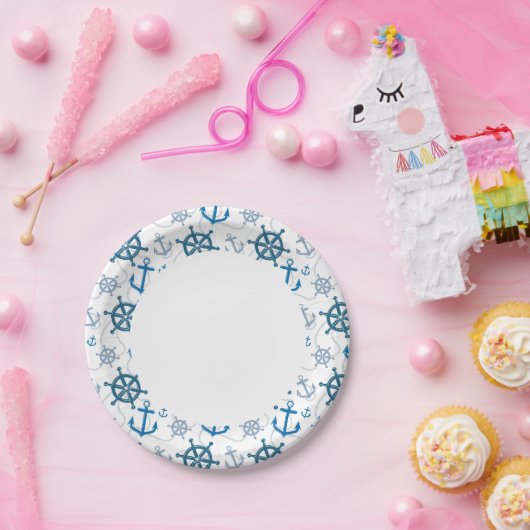 Nautisch patroon papieren bordje (Feest)