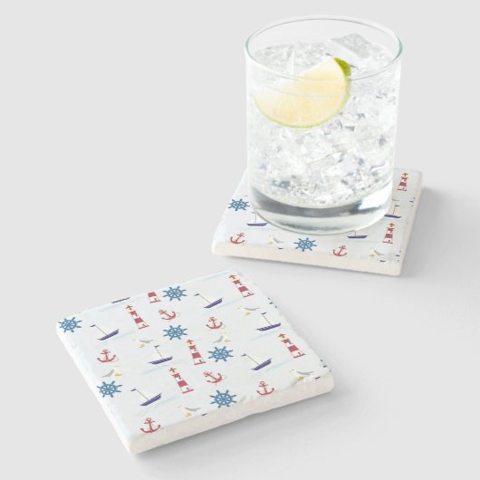 Nautisch patroon stenen onderzetter (Zijkant)