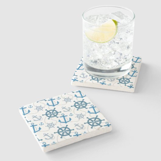 Nautisch patroon stenen onderzetter (Zijkant)
