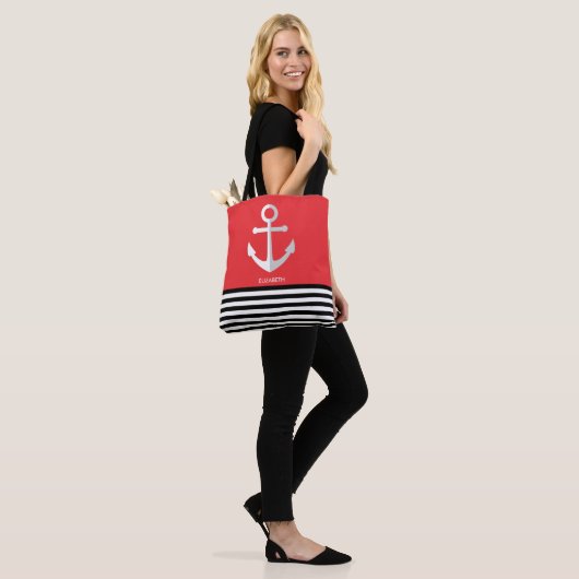 Nautisch patroon tote bag (Op model)