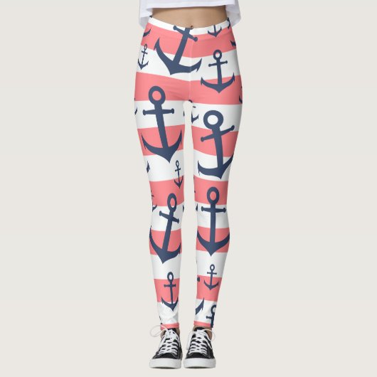 Nautisch patroon van het blauw anker van de zeesch leggings (Voorkant)