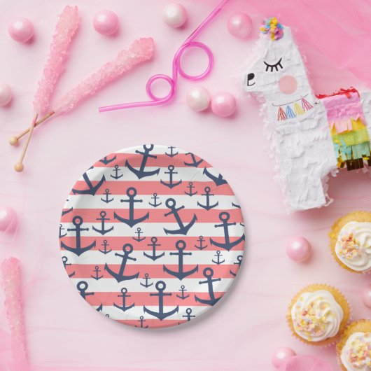 Nautisch patroon van het blauw anker van de zeesch papieren bordje (Feest)