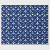 Nautisch patroon van Navy Blue en White Anchors Cadeaupapier (Vlak)