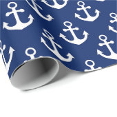 Nautisch patroon van Navy Blue en White Anchors Cadeaupapier (Rol Hoek)