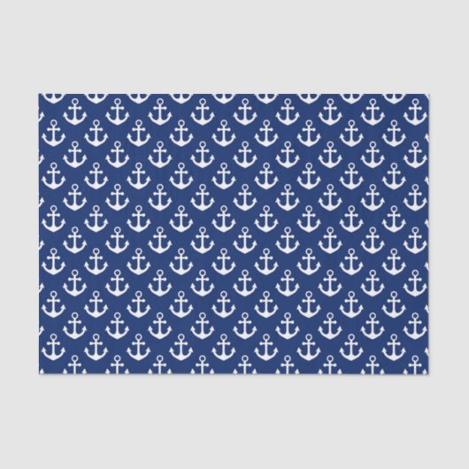 Nautisch patroon van Navy Blue en White Anchors Tissuepapier (Voorkant)