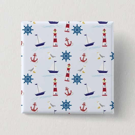 Nautisch patroon vierkante button 5,1 cm (Voorkant)