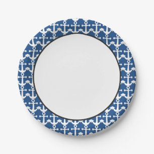 Nautisch patroon   Wit en blauw Papieren Bordje