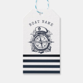 Nautisch Pet, anker, wielnavelblauw gestreept Cadeaulabel