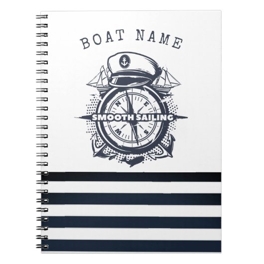 Nautisch Pet, anker, wielnavelblauw gestreept Notitieboek (Voorkant)