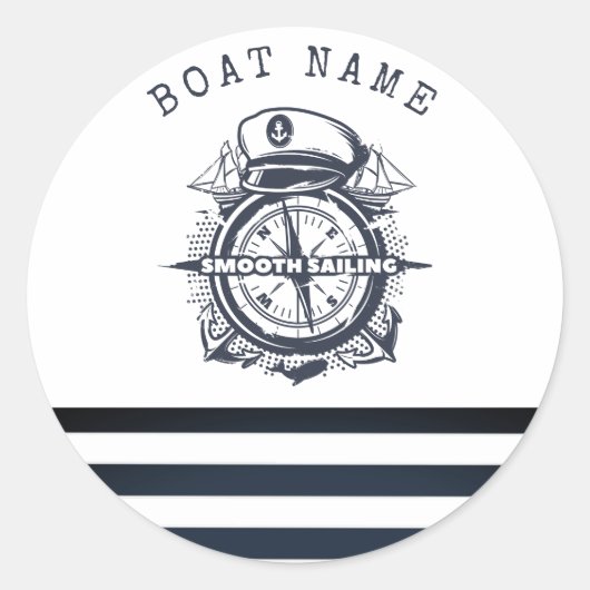 Nautisch Pet, anker, wielnavelblauw gestreept Ronde Sticker (Voorkant)