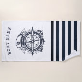 Nautisch Pet, anker, wielnavelblauw gestreept Strandlaken (Voorkant)