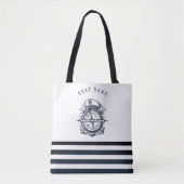 Nautisch Pet, anker, wielnavelblauw gestreept Tote Bag (Voorkant)
