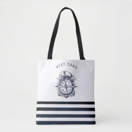 Nautisch Pet, anker, wielnavelblauw gestreept Tote Bag