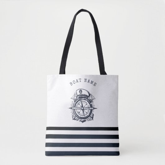 Nautisch Pet, anker, wielnavelblauw gestreept Tote Bag (Voorkant)