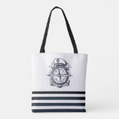 Nautisch Pet, anker, wielnavelblauw gestreept Tote Bag (Achterkant)
