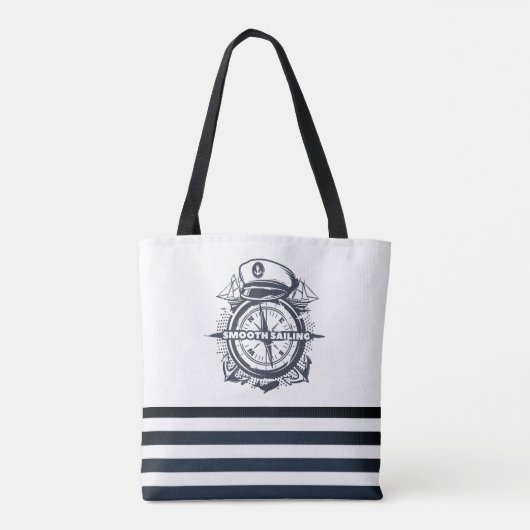 Nautisch Pet, anker, wielnavelblauw gestreept Tote Bag (Achterkant)