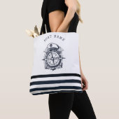 Nautisch Pet, anker, wielnavelblauw gestreept Tote Bag (Dichtbij)