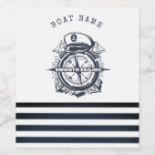 Nautisch Pet, anker, wielnavelblauw gestreept Wijn Etiket (Enkel label)