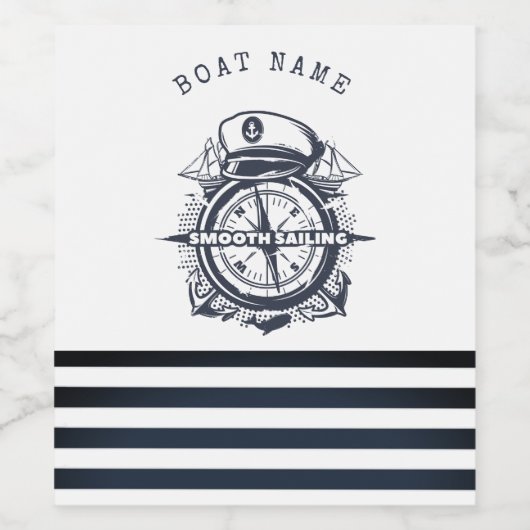 Nautisch Pet, anker, wielnavelblauw gestreept Wijn Etiket (Enkel label)