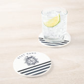 Nautisch Pet, anker, wielnavelblauw gestreept Zandsteen Onderzetter (Zijkant)