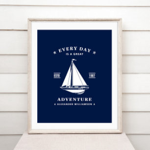 Nautisch Poster Zeailboot Blue en White