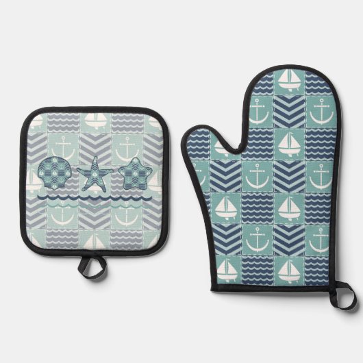 Nautisch Quilt Ovenwant & Pannenlap Set (Voorkant)