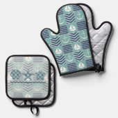 Nautisch Quilt Ovenwant & Pannenlap Set (Voorkant / Achterkant)
