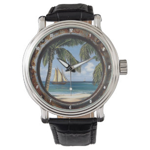 Nautisch raam rustic tropische zeilboot horloge