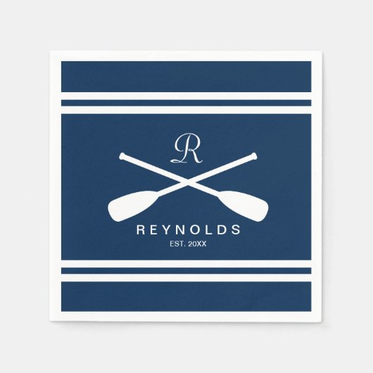 Nautisch roeien roeispanen marine blauw en wit bru servet (Voorkant)
