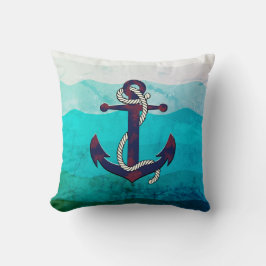 Nautisch roestblauw anker/touw/filtergolven kussen