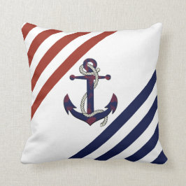 Nautisch roestblauw anker/touw/rode/witte streep kussen