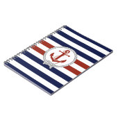 Nautisch rood anker/Navy knot/blauw/witte streep Notitieboek (Linkerzijde)