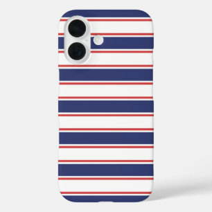 Nautisch rood en marine blauwe strepen iPhone 16 hoesje