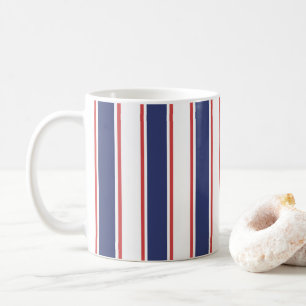Nautisch rood en marine blauwe strepen koffiemok