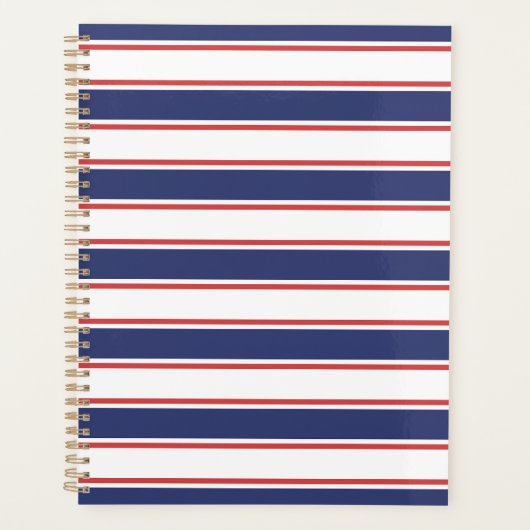 Nautisch rood en marine blauwe strepen planner (Voorkant)