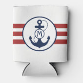 Nautisch rood en marineblauw ankermonogram blikjeskoeler (Voorkant)