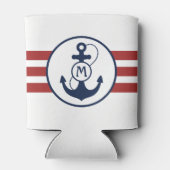 Nautisch rood en marineblauw ankermonogram blikjeskoeler (Achterkant)