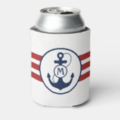 Nautisch rood en marineblauw ankermonogram blikjeskoeler (Blikje Achterkant)