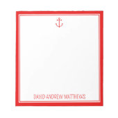 Nautisch rood en wit anker gepersonaliseerd notitieblok (Voorkant)