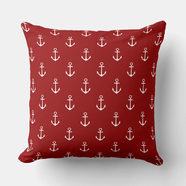 Nautisch rood met witte ankers kussen (Voorkant)