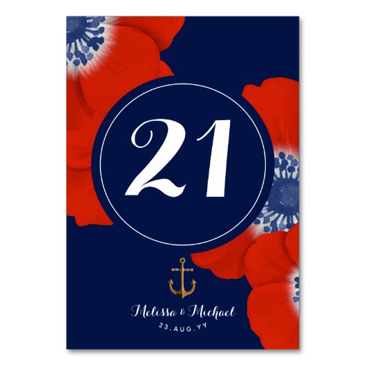 Nautisch Rood Wit & Blauw Cascading Rood Anemonen Kaart (Achterkant)