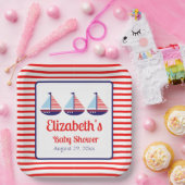 Nautisch Rood Wit Blauw Zeilboot Baby shower Papieren Bordje (Feest)
