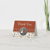 Nautisch Rood Wit Blauw Zeilboot Dank u kaarten (Voorkant)