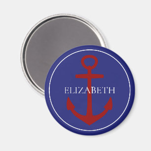 Nautisch rood wit en blauw anker gepersonaliseerd magneet