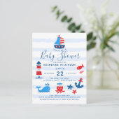 Nautisch rood, wit en blauw Baby shower Briefkaart (Staand voorkant)