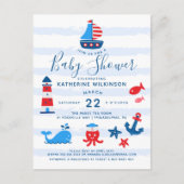 Nautisch rood, wit en blauw Baby shower Briefkaart (Voorkant)