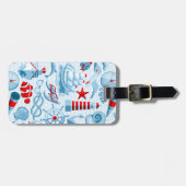 Nautisch rood wit en blauw patroon bagagelabel (Voorkant horizontaal)