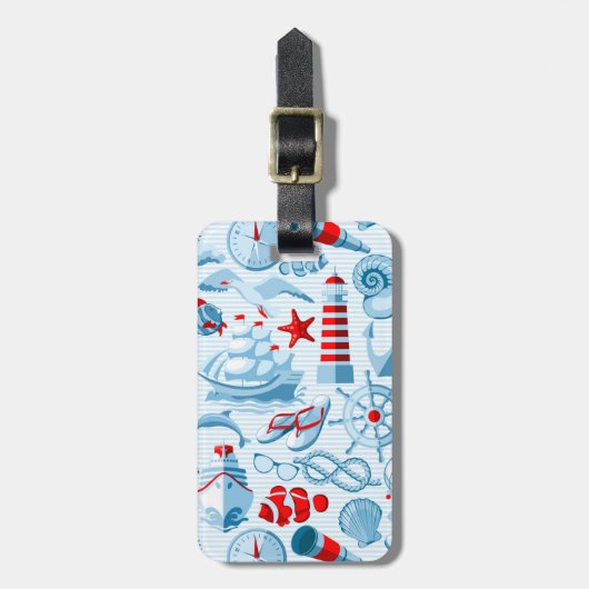 Nautisch rood wit en blauw patroon bagagelabel (Voorkant verticaal)