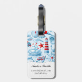 Nautisch rood wit en blauw patroon bagagelabel (Achterkant verticaal)